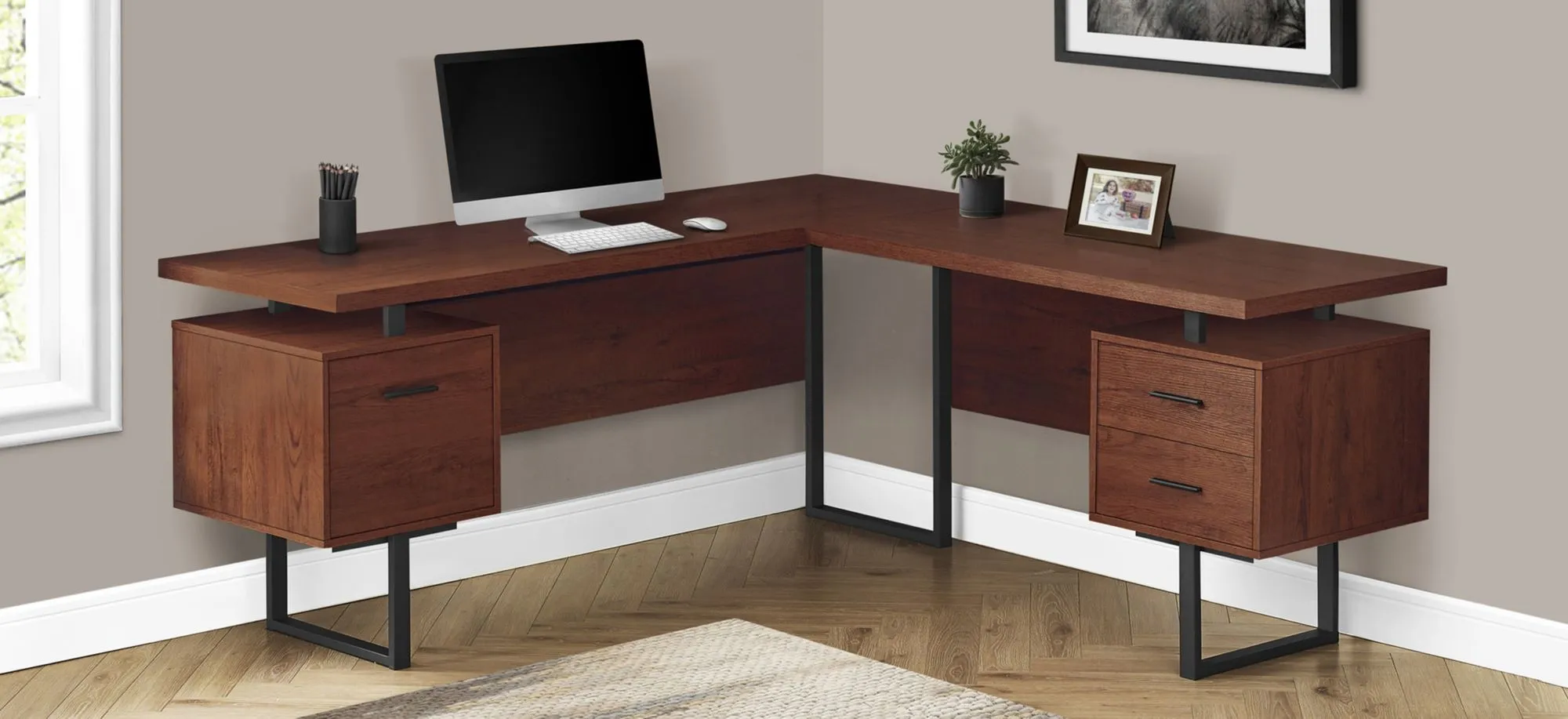 Gunnar Reversible L-Shaped Computer Desk in Cherry by Monarch Specialties