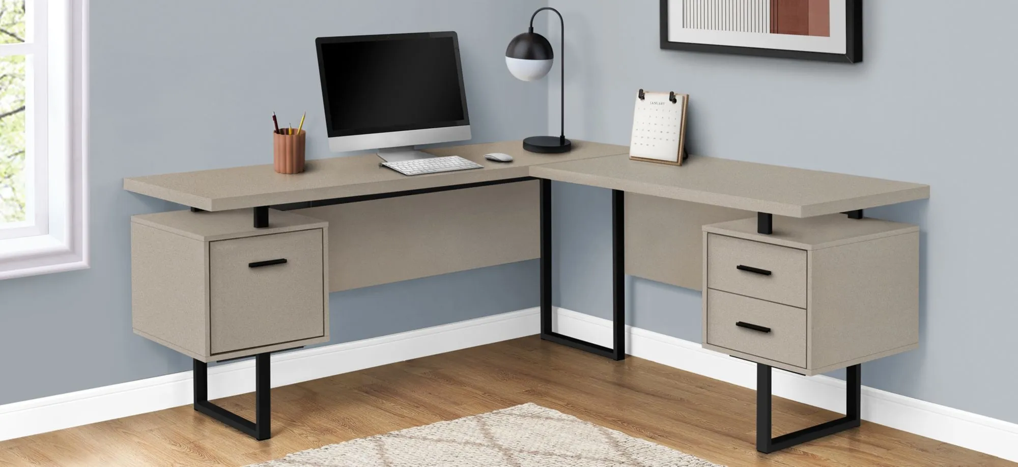 Gunnar Reversible L-Shaped Computer Desk in Taupe by Monarch Specialties