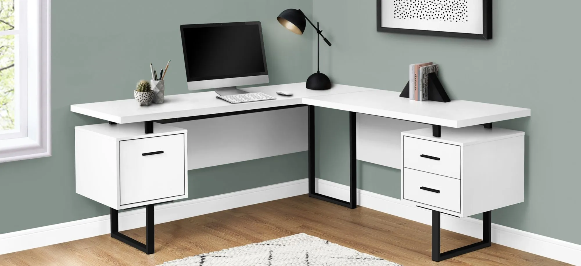 Gunnar Reversible L-Shaped Computer Desk in White by Monarch Specialties