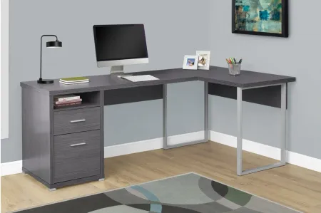 Jojo 80" L-Shaped Computer Desk in Gray by Monarch Specialties