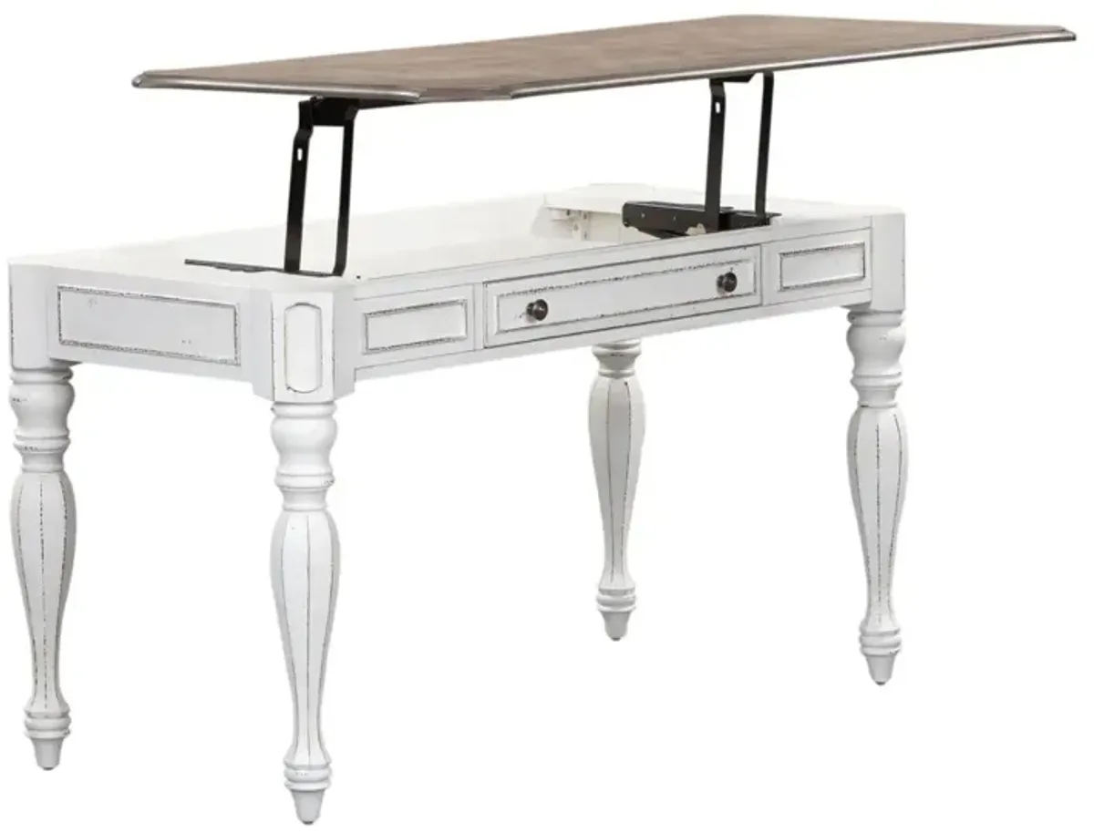 Magnolia Manor Lift Top Writing Desk in Antique White Base w/ Weathered Bark Tops by Liberty Furniture