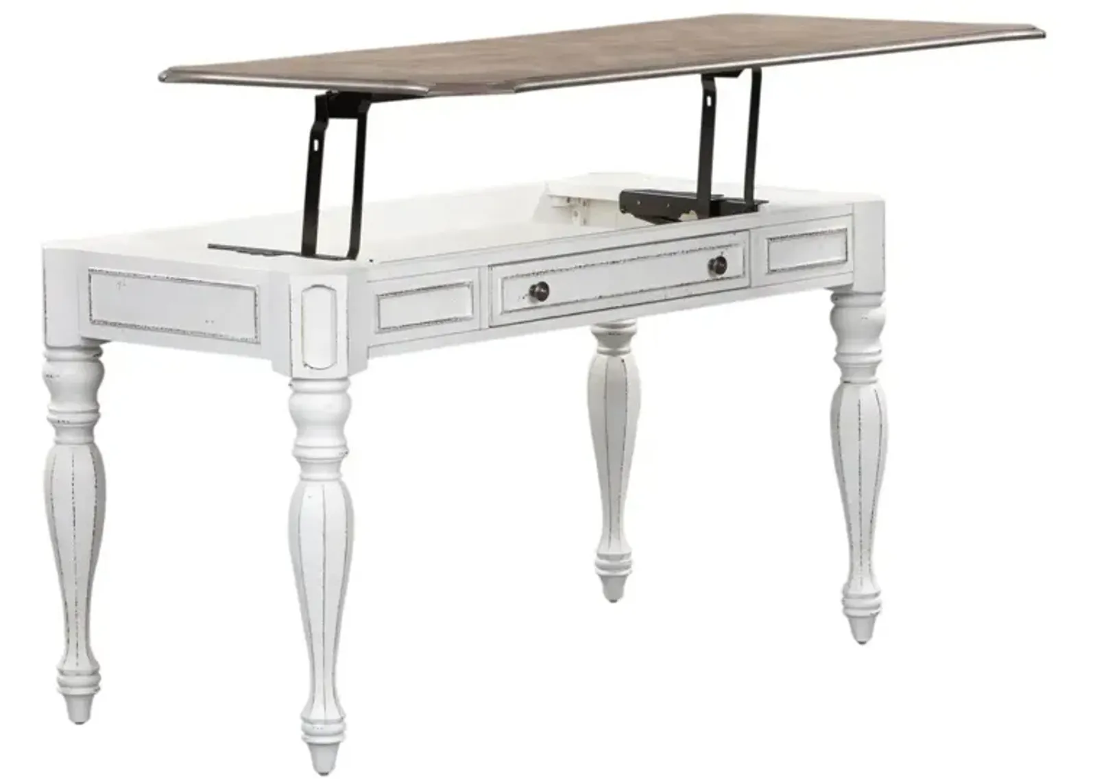 Magnolia Manor Lift Top Writing Desk in Antique White Base w/ Weathered Bark Tops by Liberty Furniture