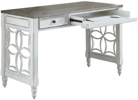 Magnolia Manor L Writing Desk in Antique White Base w/ Weathered Bark Tops by Liberty Furniture