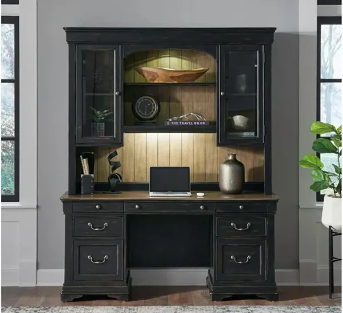Meritage Jr Executive Credenza Desk and Hutch