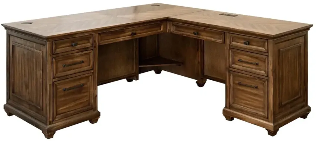 Porter Traditional Wood L-Desk & Return in Brown by Martin Furniture