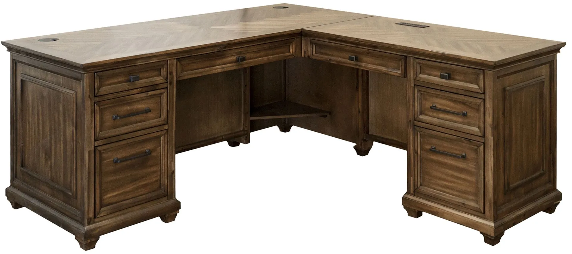 Porter Traditional Wood L-Desk & Return in Brown by Martin Furniture