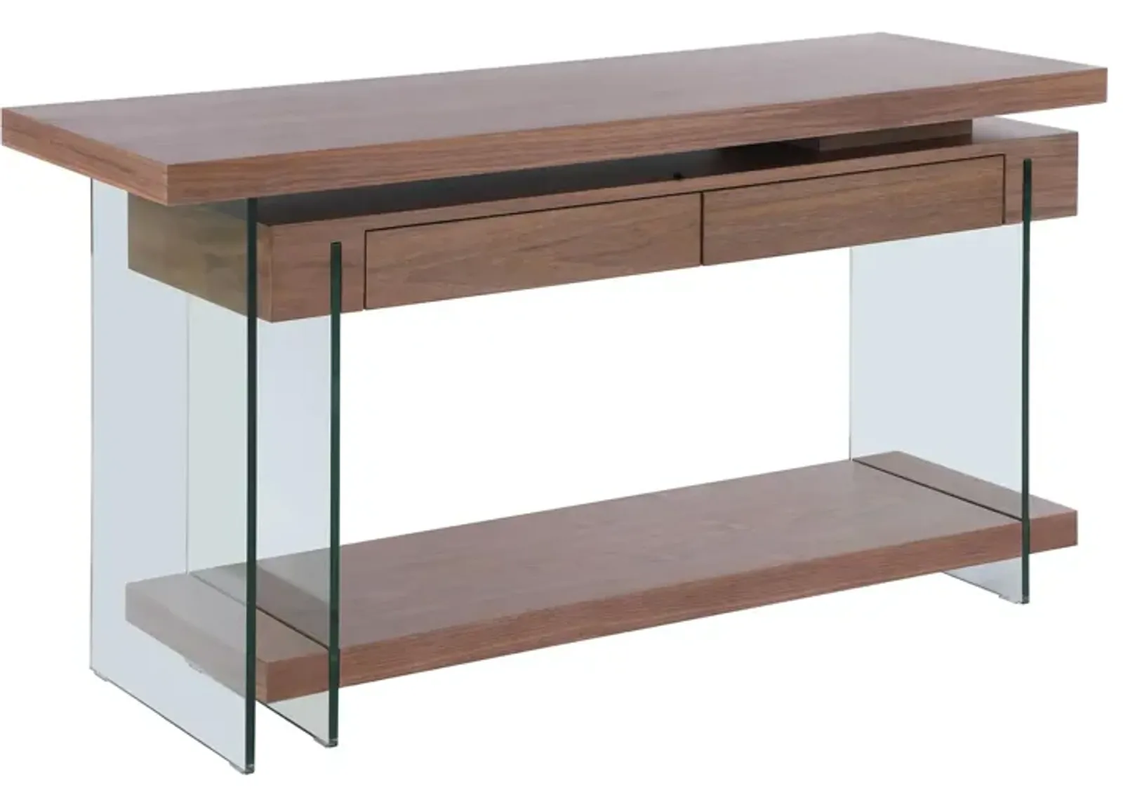 Modern Rotatable Glass Desk in Walnut by Chintaly Imports