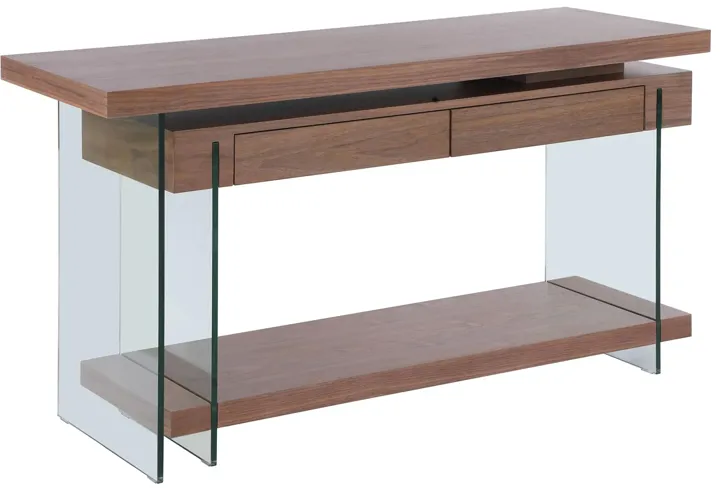 Modern Rotatable Glass Desk in Walnut by Chintaly Imports