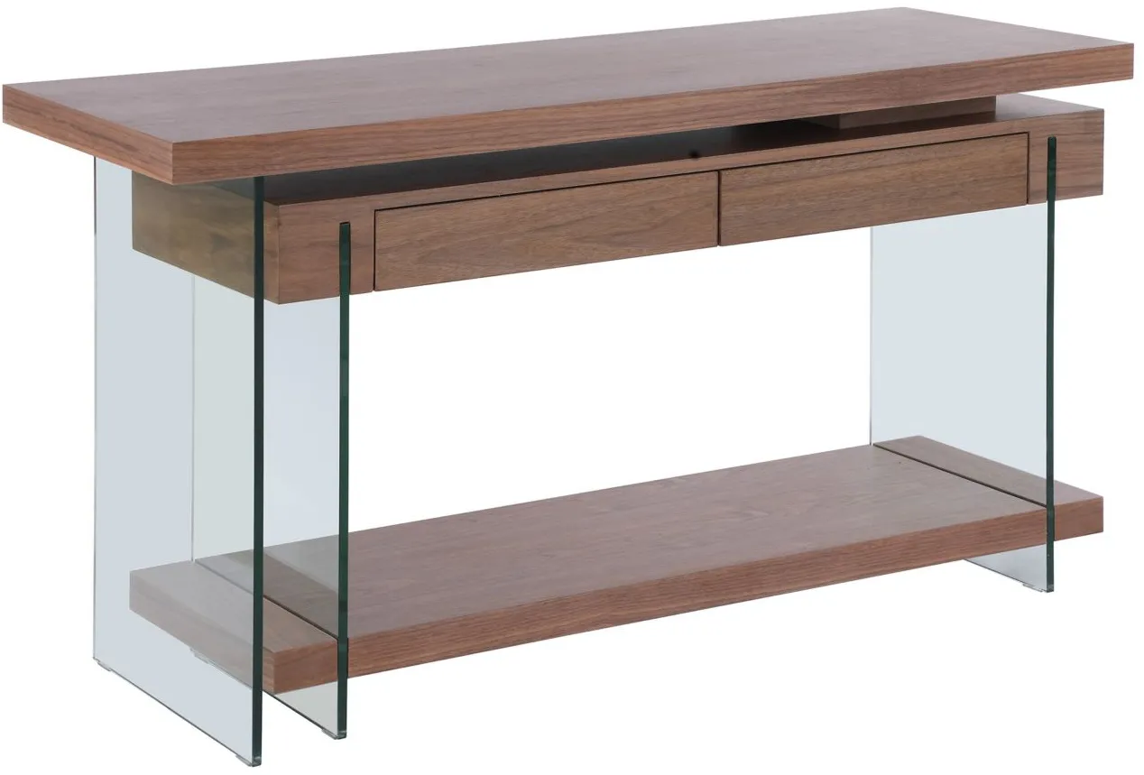 Modern Rotatable Glass Desk in Walnut by Chintaly Imports