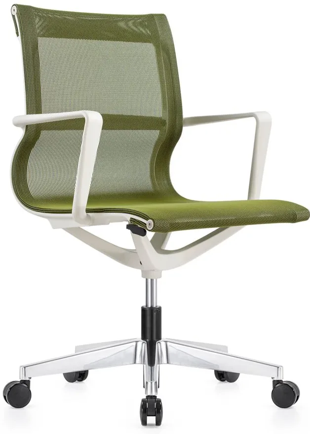 Kinetic White Frame Office Chair with Mesh Back in White/Green