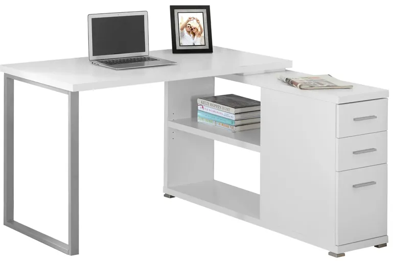 Weaver L-Shaped Computer Desk in White by Monarch Specialties