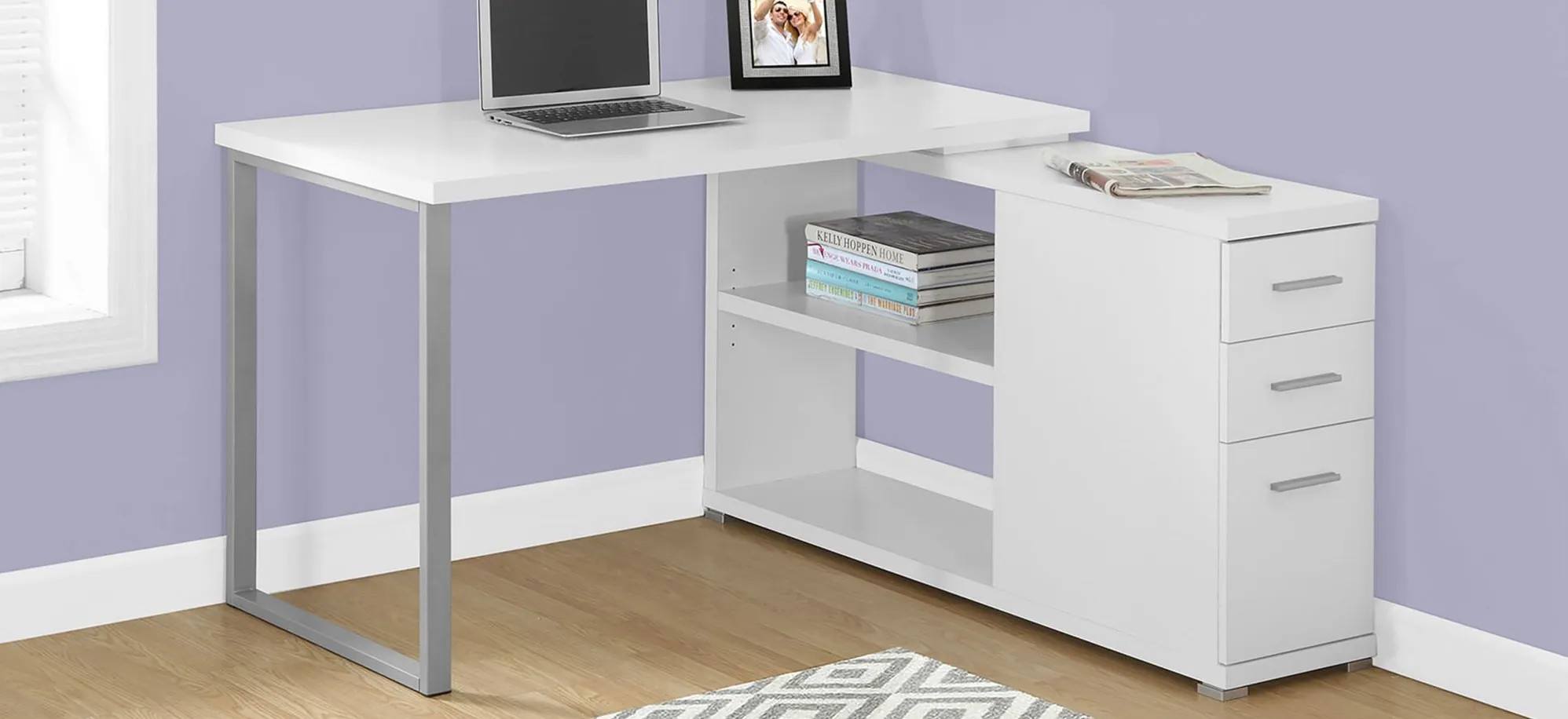 Weaver L-Shaped Computer Desk in White by Monarch Specialties