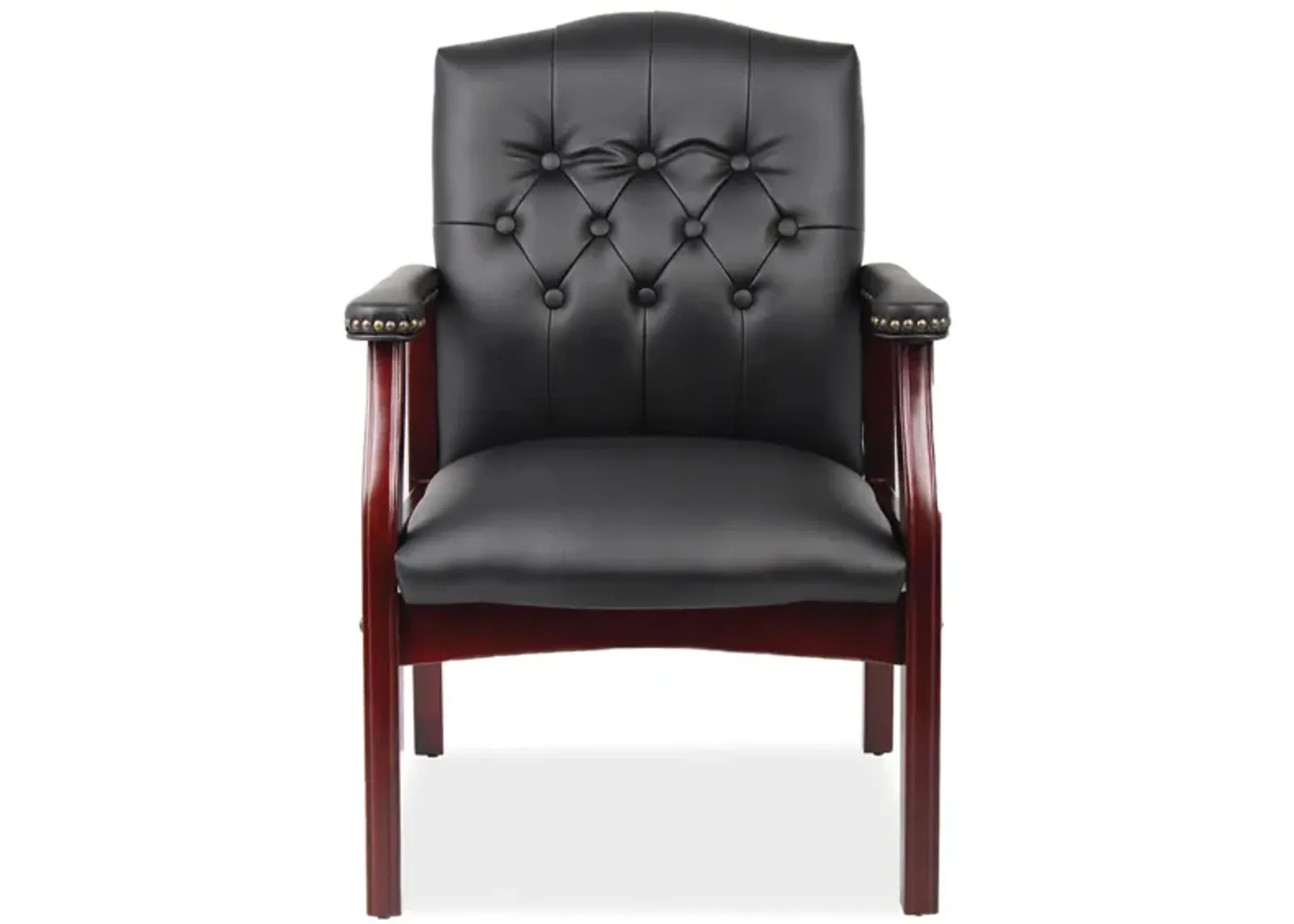 Asimov Guest Chair in Black Leather Soft Vinyl; Mahogany by Coe Distributors