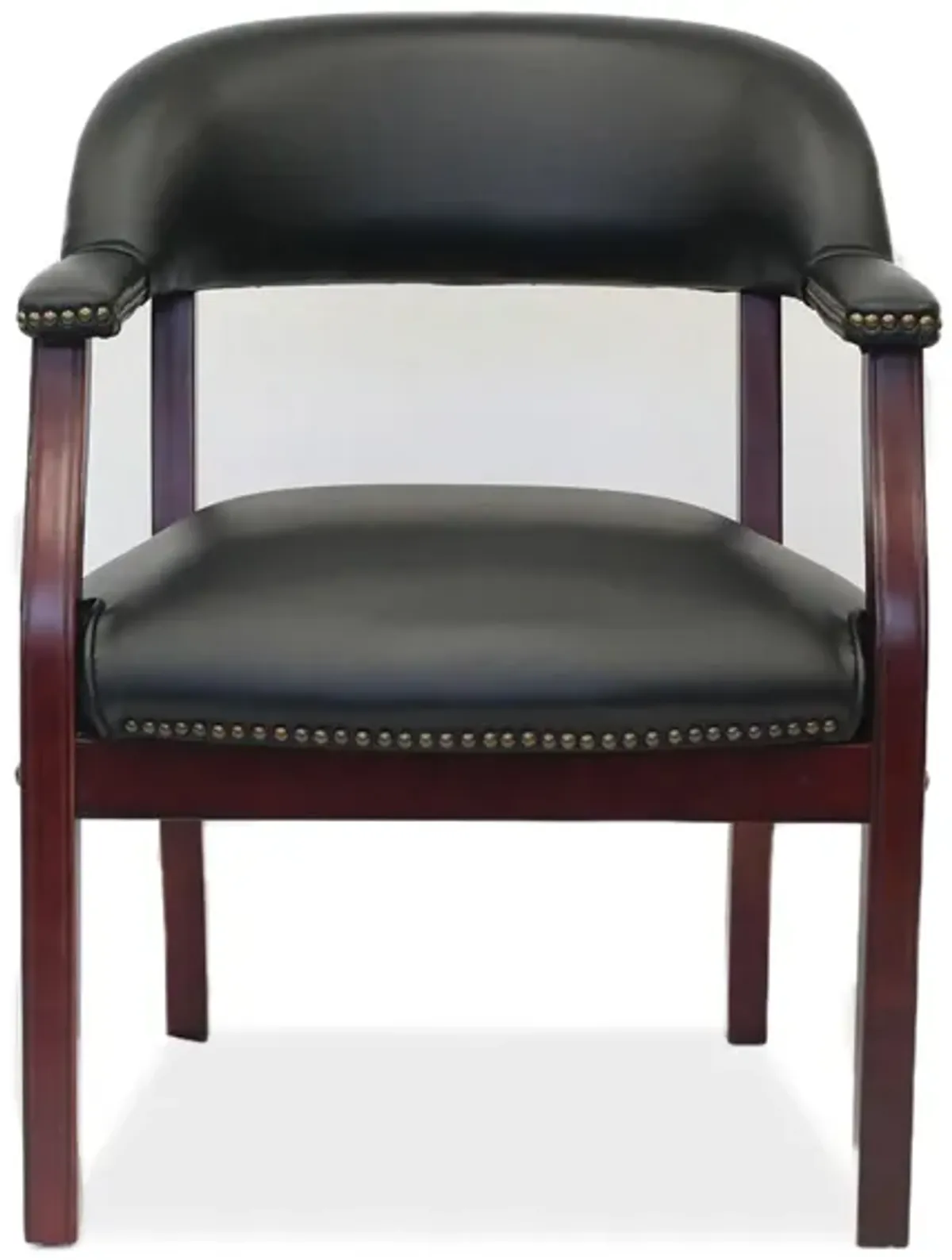 Asimov Guest Chair in Black Leather Soft Vinyl; Mahogany by Coe Distributors