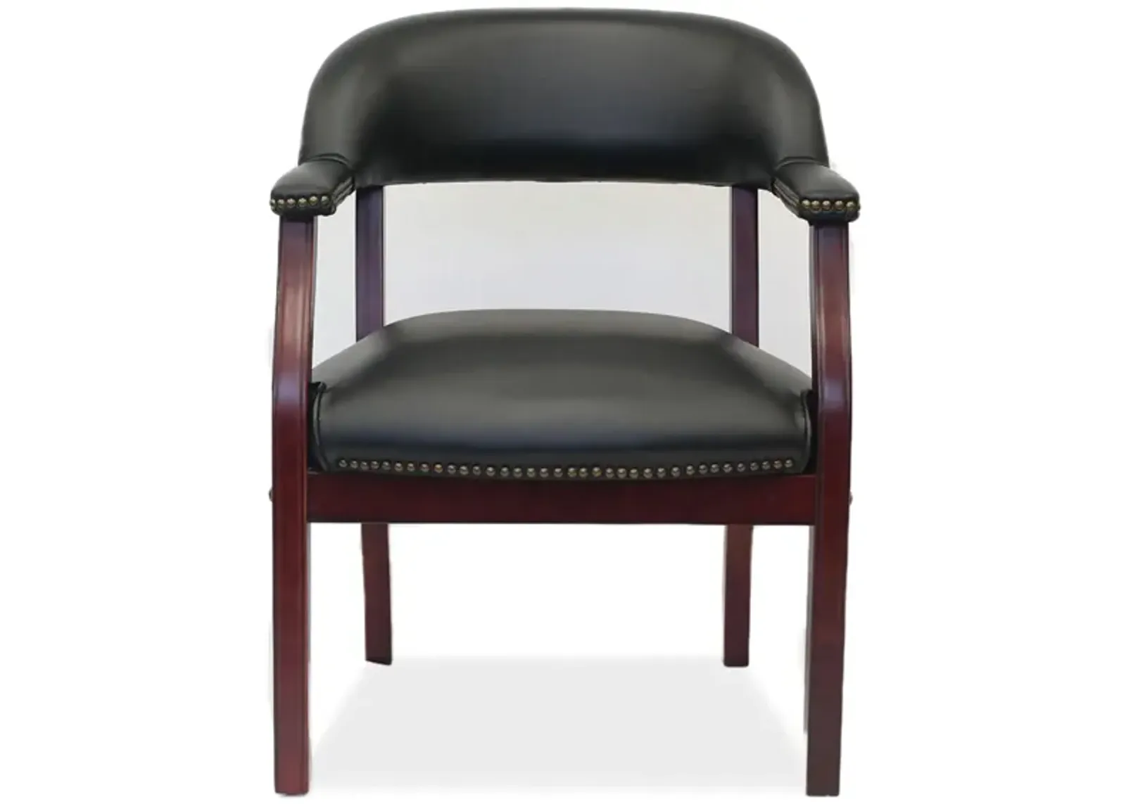 Asimov Guest Chair in Black Leather Soft Vinyl; Mahogany by Coe Distributors