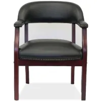 Asimov Guest Chair in Black Leather Soft Vinyl; Mahogany by Coe Distributors