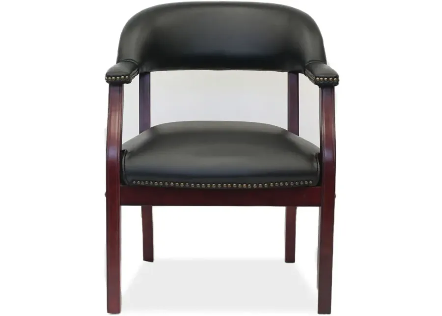 Asimov Guest Chair in Black Leather Soft Vinyl; Mahogany by Coe Distributors