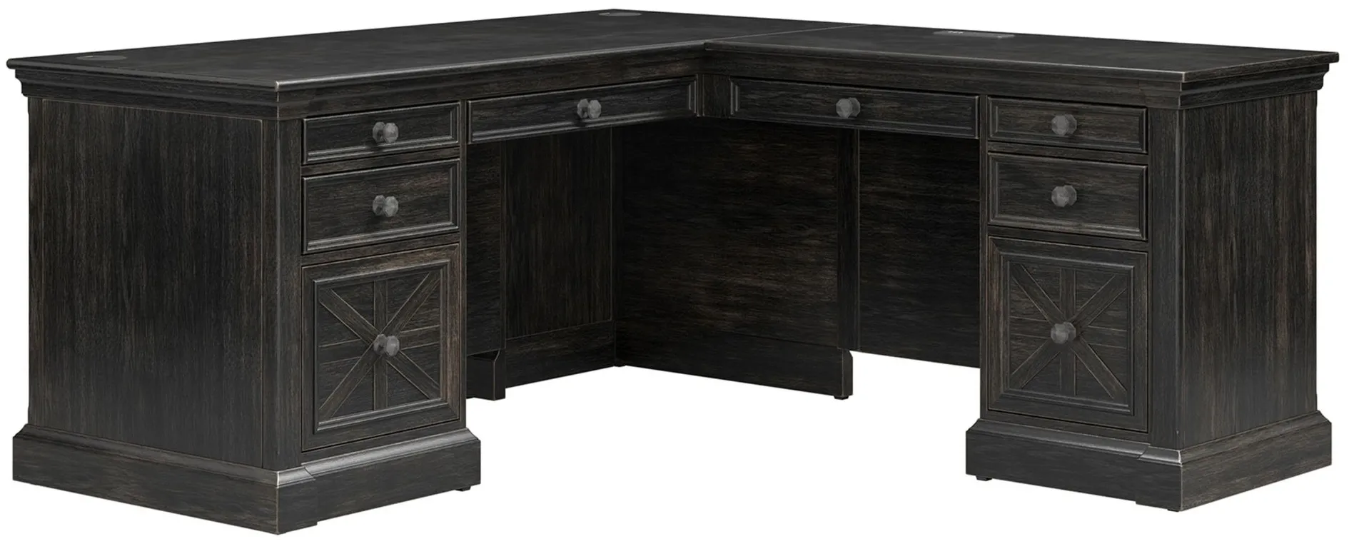 Kingston Traditional Wood L-Desk & Return in Dark Brown by Martin Furniture