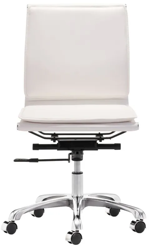 Lider Plus Armless Office Chair in White, Silver by Zuo Modern