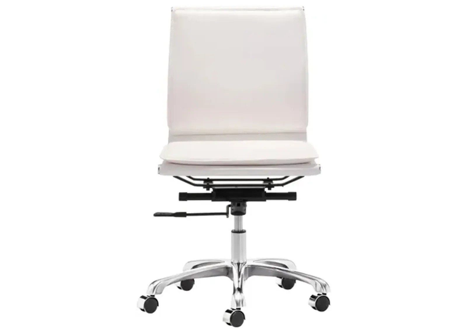 Lider Plus Armless Office Chair in White, Silver by Zuo Modern