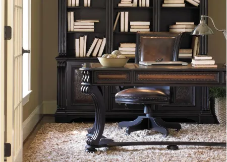 Telluride Executive Desk in Black Finish with Reddish Brown Rub-Thro by Hooker Furniture