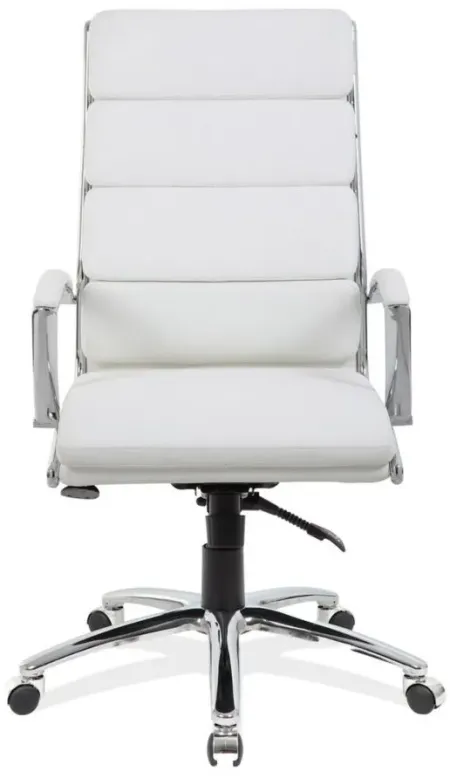 Pennyworth Executive High Back Chair in White Leather Soft Vinyl; Chrome by Coe Distributors