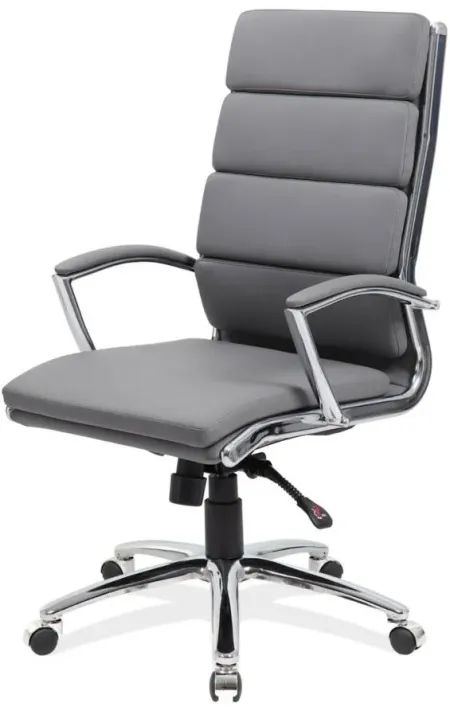 Pennyworth Executive High Back Chair in Gray Leather Soft Vinyl; Chrome by Coe Distributors