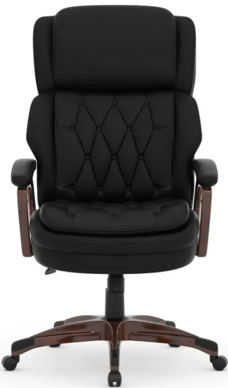 Midway City Executive Office Chair in Black Antimicrobial Vinyl; Mahogany by Coe Distributors