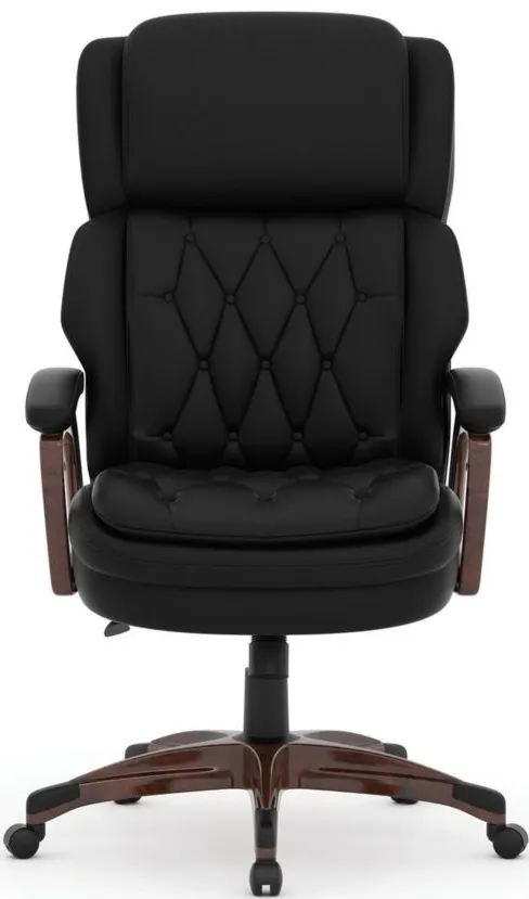 Midway City Executive Office Chair in Black Antimicrobial Vinyl; Mahogany by Coe Distributors