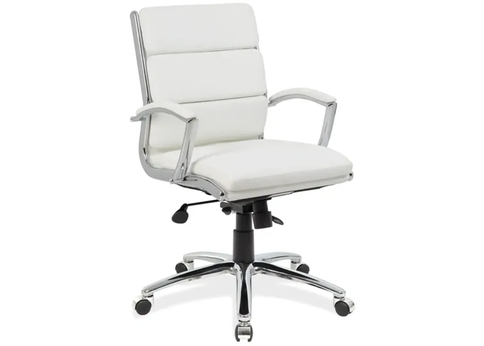 Pennyworth Executive Mid Back Chair in White Leather Soft Vinyl; Chrome by Coe Distributors