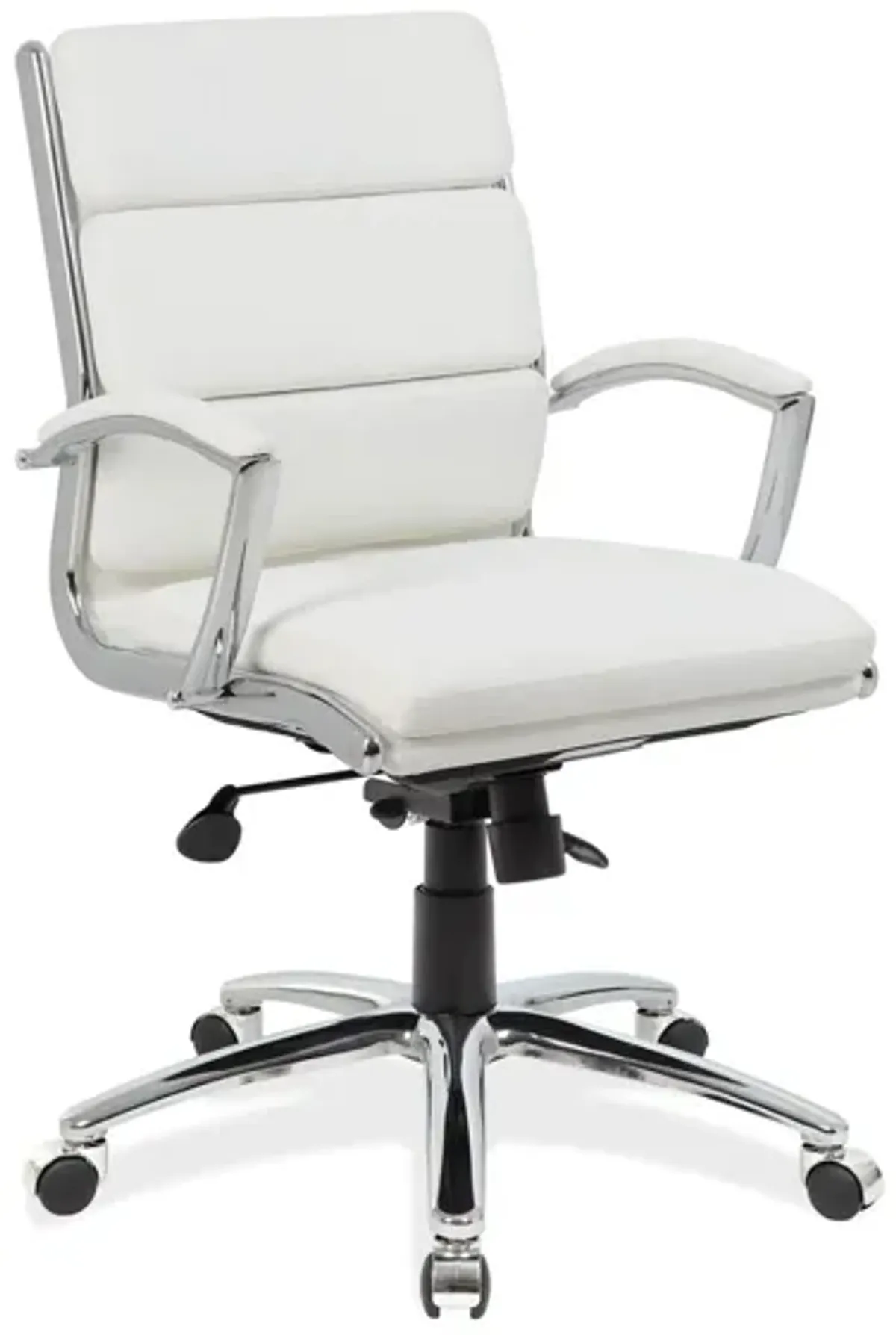 Pennyworth Executive Mid Back Chair in White Leather Soft Vinyl; Chrome by Coe Distributors