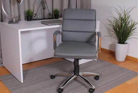 Pennyworth Executive Mid Back Chair in Gray Leather Soft Vinyl; Chrome by Coe Distributors