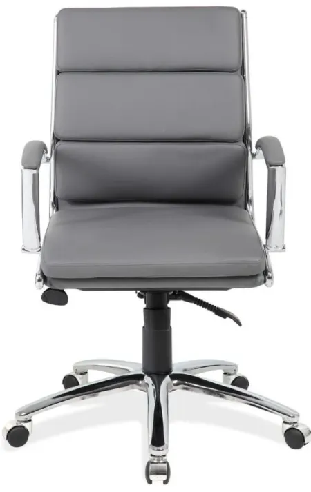 Pennyworth Executive Mid Back Chair in Gray Leather Soft Vinyl; Chrome by Coe Distributors