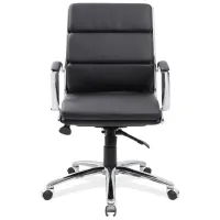 Pennyworth Executive Mid Back Chair in Black Leather Soft Vinyl; Chrome by Coe Distributors