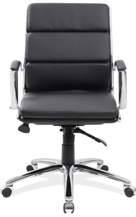 Pennyworth Executive Mid Back Chair in Black Leather Soft Vinyl; Chrome by Coe Distributors