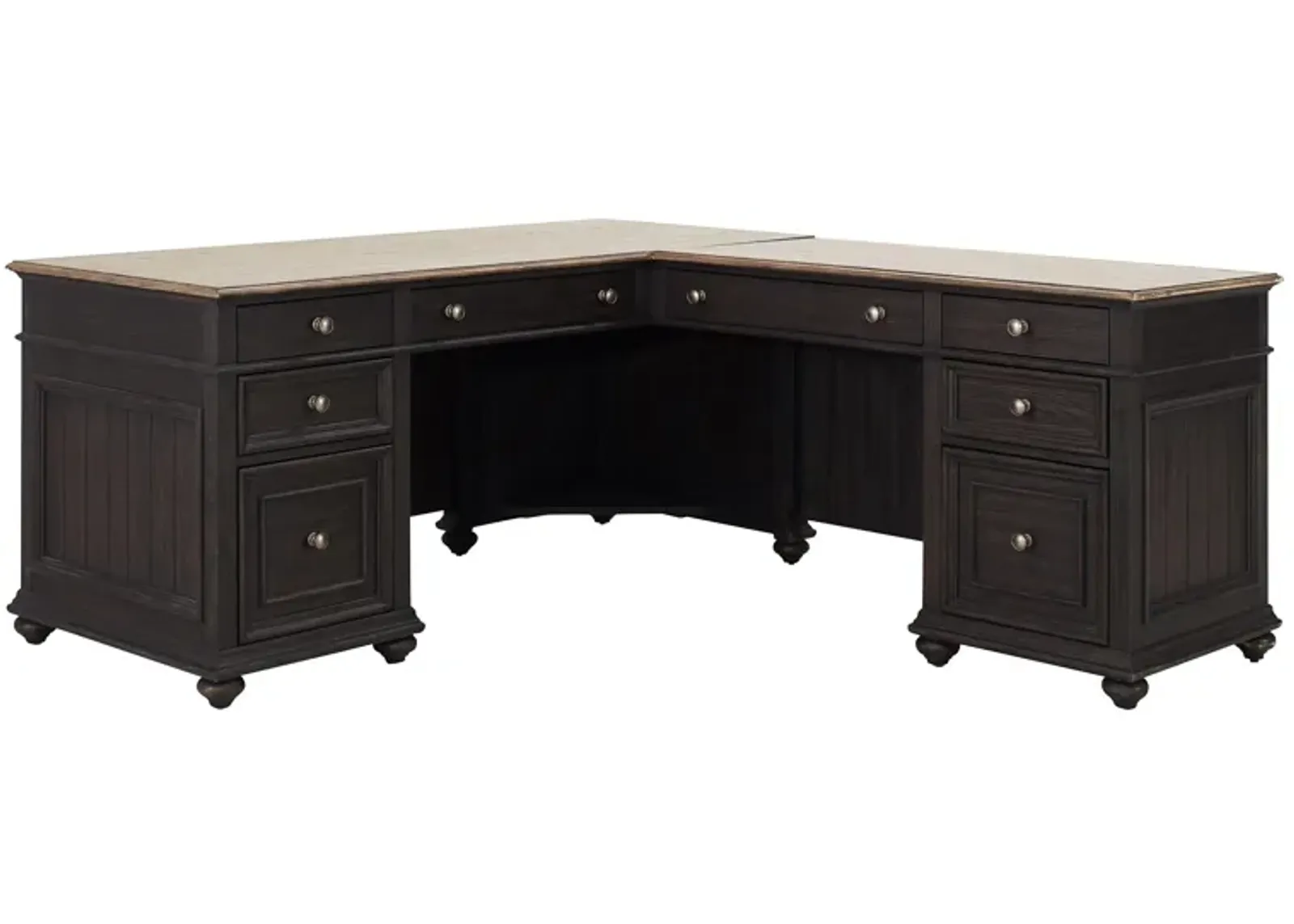 Verona L-Desk with Return in Antique Oak/Matte Black by Riverside Furniture