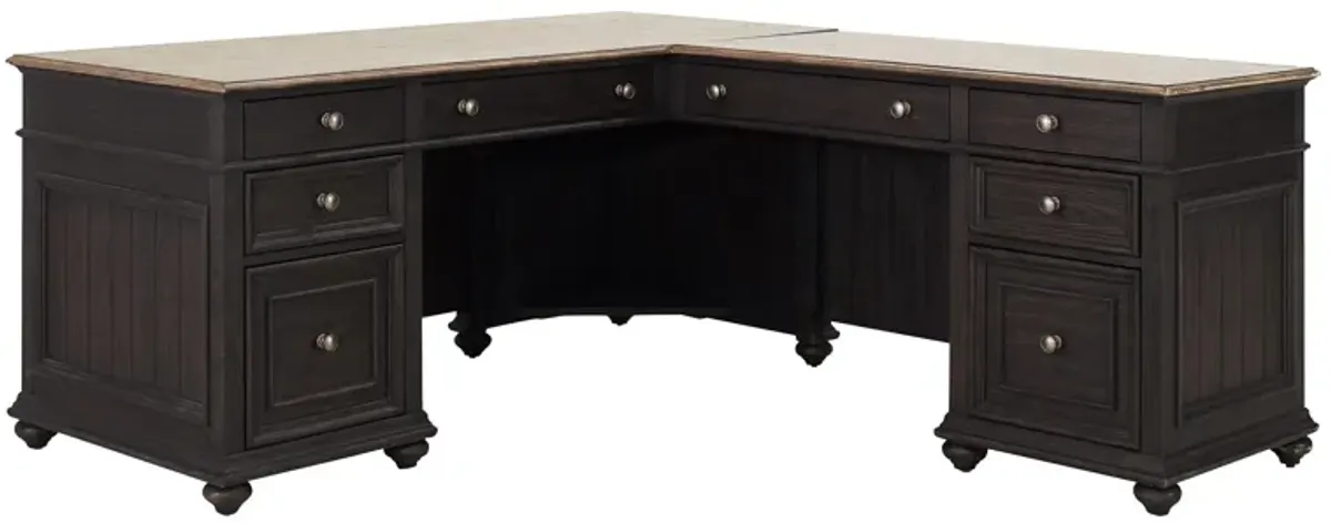 Verona L-Desk with Return in Antique Oak/Matte Black by Riverside Furniture