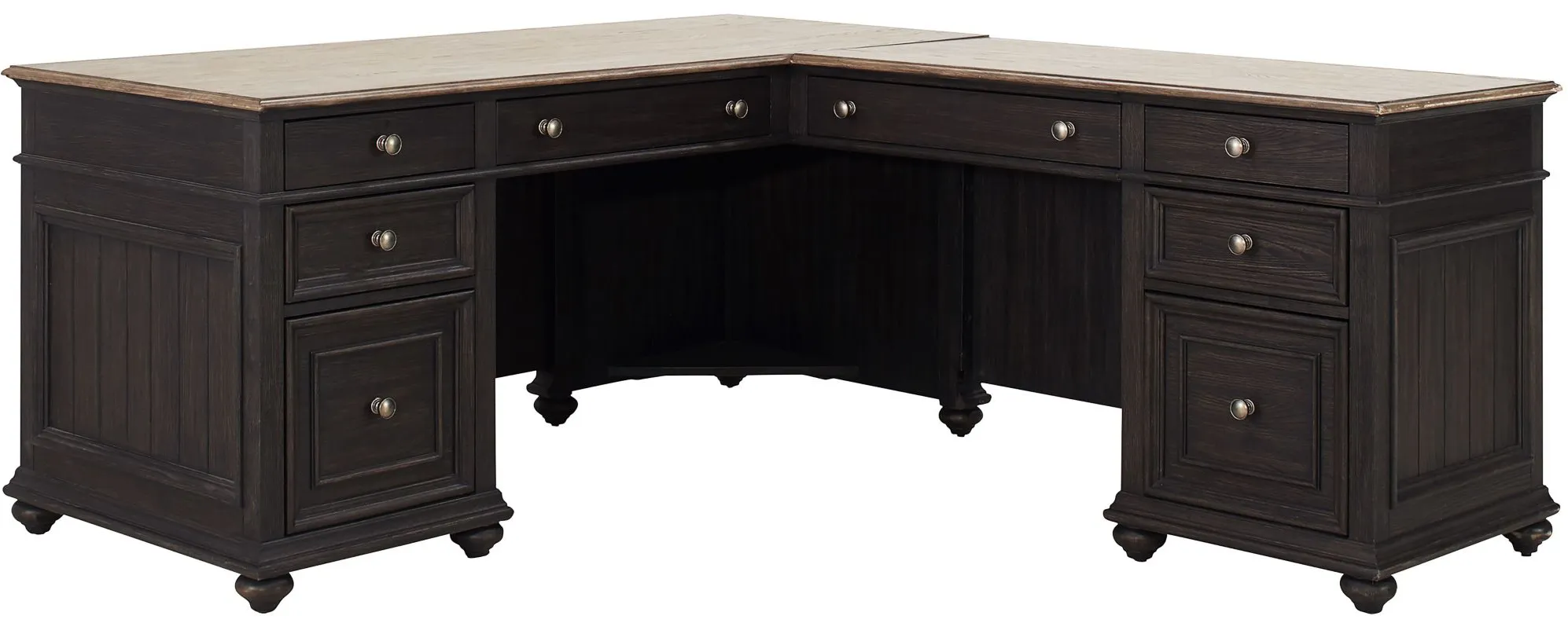 Verona LDesk with Return in Antique Oak/Matte Black by Riverside
