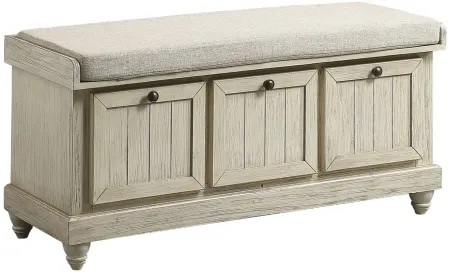 Hakea Upholstered Storage Bench in Distressed white by Homelegance