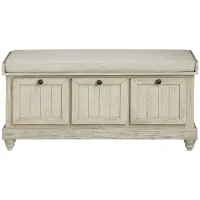 Hakea Upholstered Storage Bench in Distressed white by Homelegance