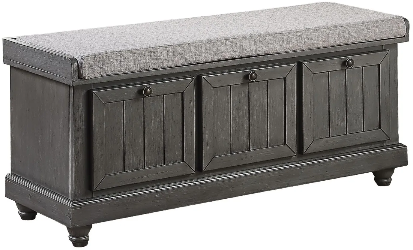 Hakea Upholstered Storage Bench in Distressed Dark Gray by Homelegance