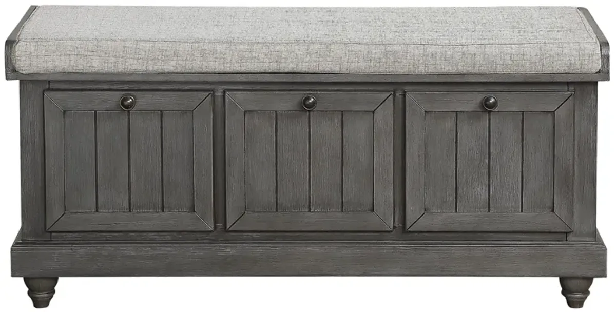 Hakea Upholstered Storage Bench in Distressed Dark Gray by Homelegance