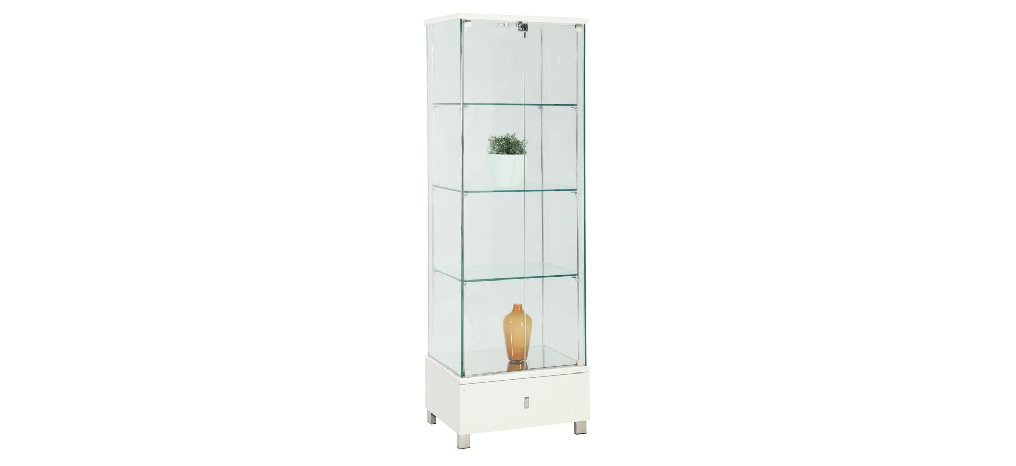 Cibolo Glass Curio w/ LED Lights in White by Chintaly Imports