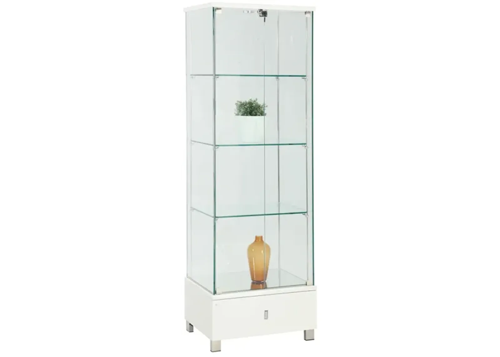 Cibolo Glass Curio w/ LED Lights in White by Chintaly Imports