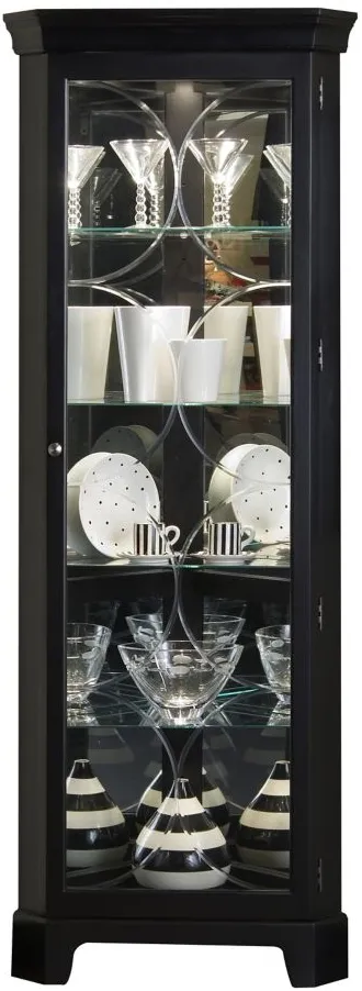 Milligan Lighted 4 Shelf Corner Curio Cabinet in Black by Home Meridian International