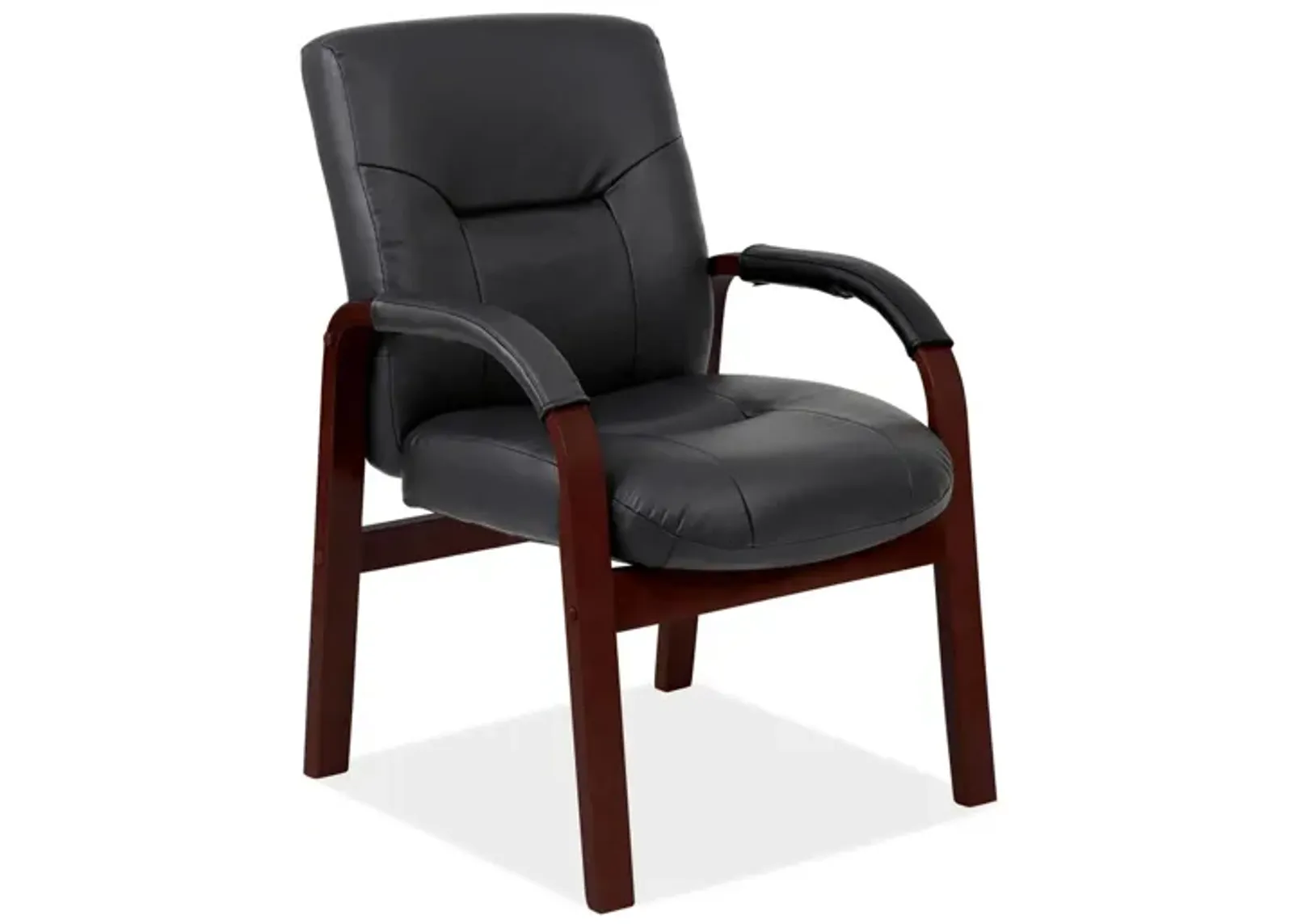 Midrealm Guest Chair in Black Leather Soft Vinyl; Mahogany by Coe Distributors