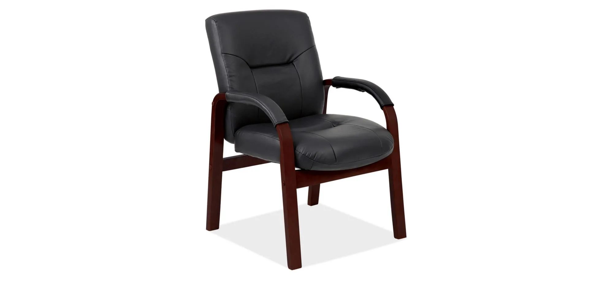 Midrealm Guest Chair in Black Leather Soft Vinyl; Mahogany by Coe Distributors