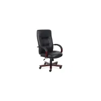 Midrealm High Back Executive Chair in Black Leather Soft Vinyl; Mahogany by Coe Distributors