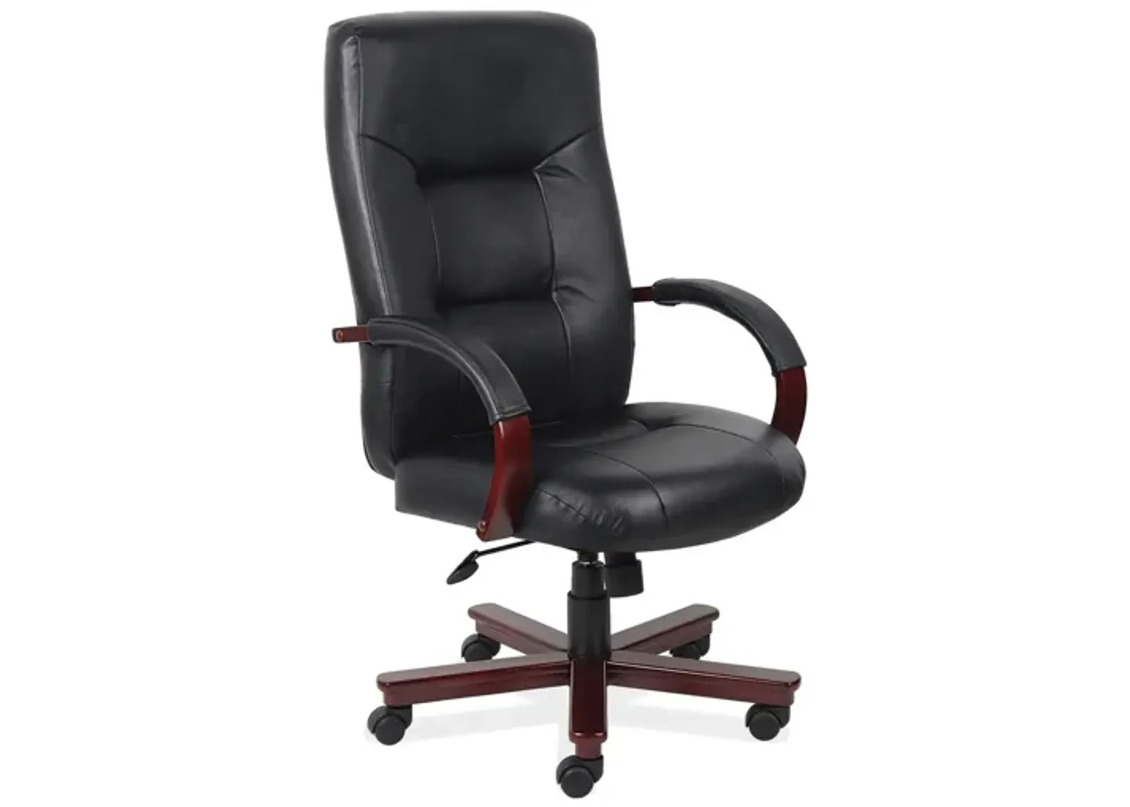 Midrealm High Back Executive Chair in Black Leather Soft Vinyl; Mahogany by Coe Distributors