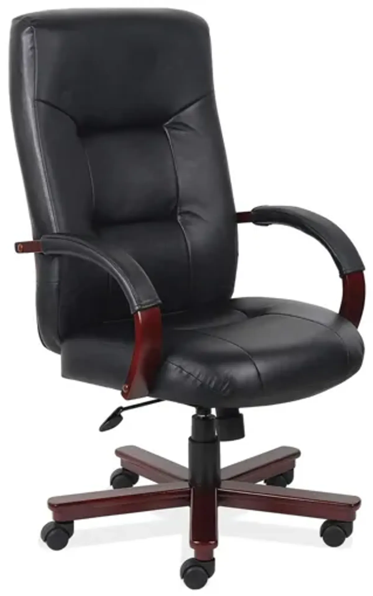 Midrealm High Back Executive Chair in Black Leather Soft Vinyl; Mahogany by Coe Distributors